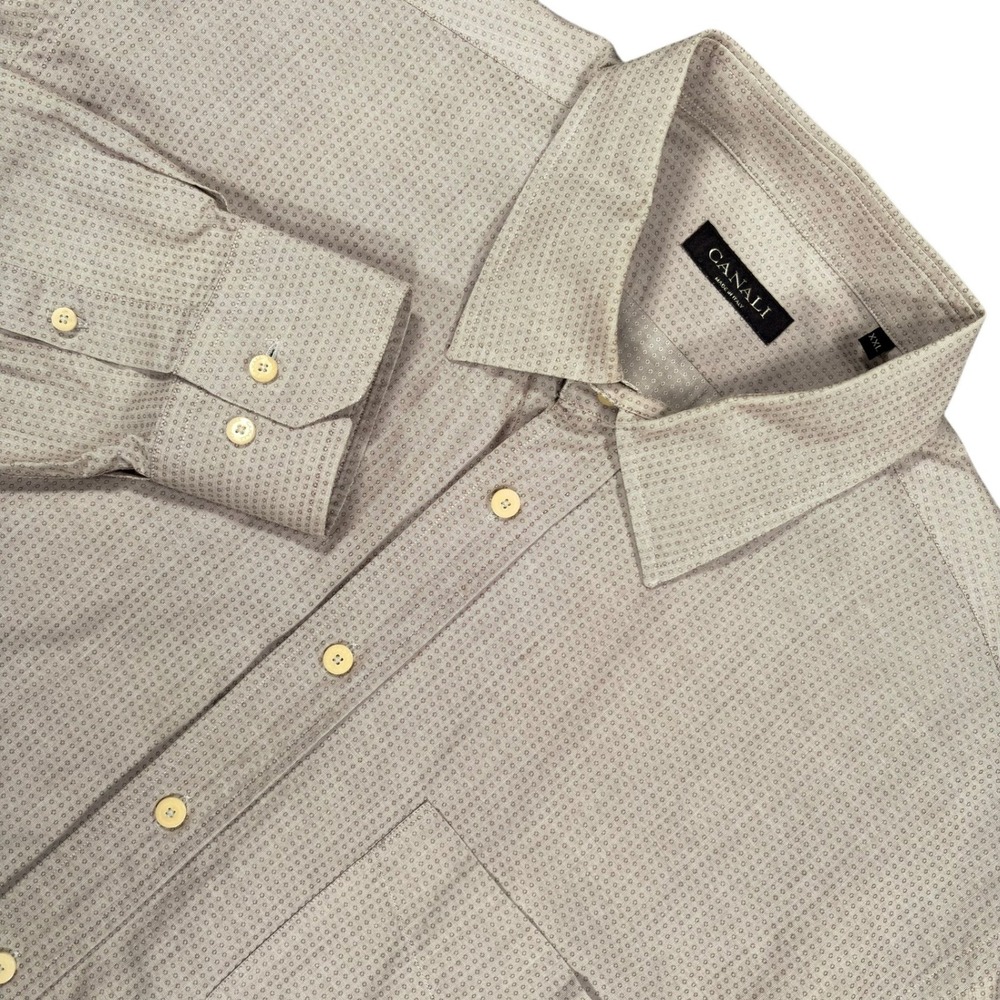 Canali Geometric Micro Dobby Dress Shirt Mens XXL Beige Tan Textured Italy